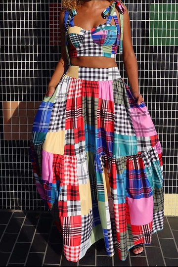 CASUAL GRID TWO PIECES SKIRT SET