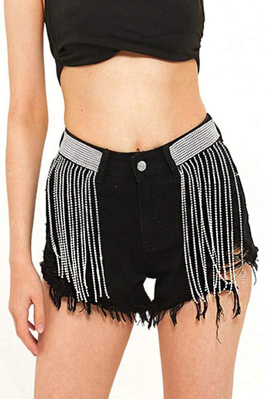 RHINESTONES FRINGES SHORTS