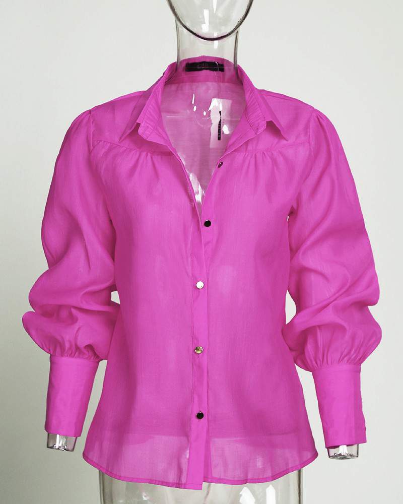 Lightweight Puff Sleeve Blouse, Stylish Shirt