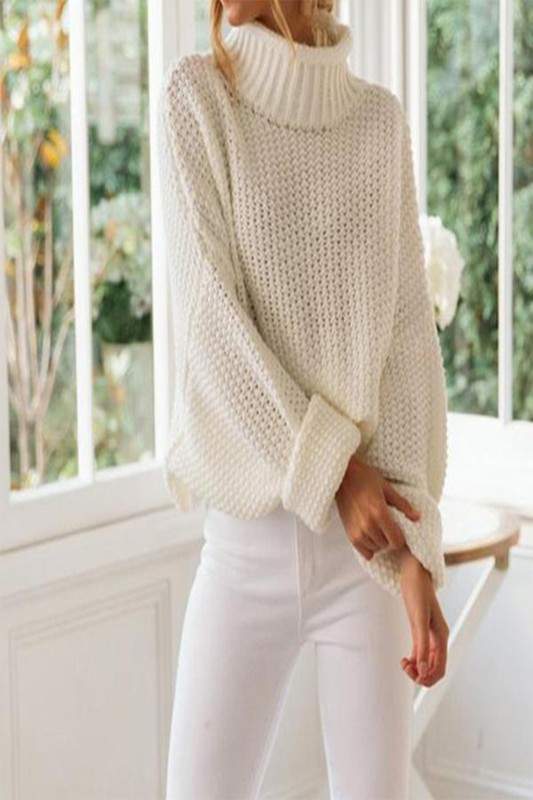 KNITTED RIBBED CASUAL LONG SLEEVE SWEATER
