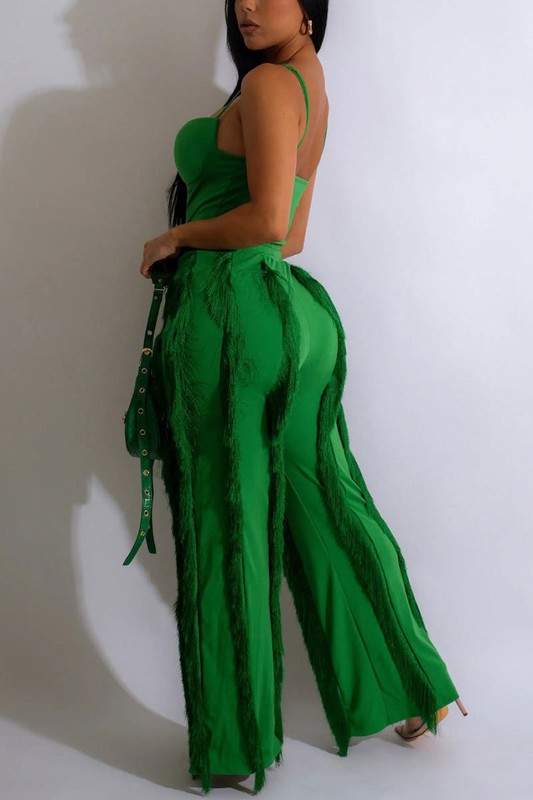 CAMI PLUNGING SOLID TOP AND PANTS SET