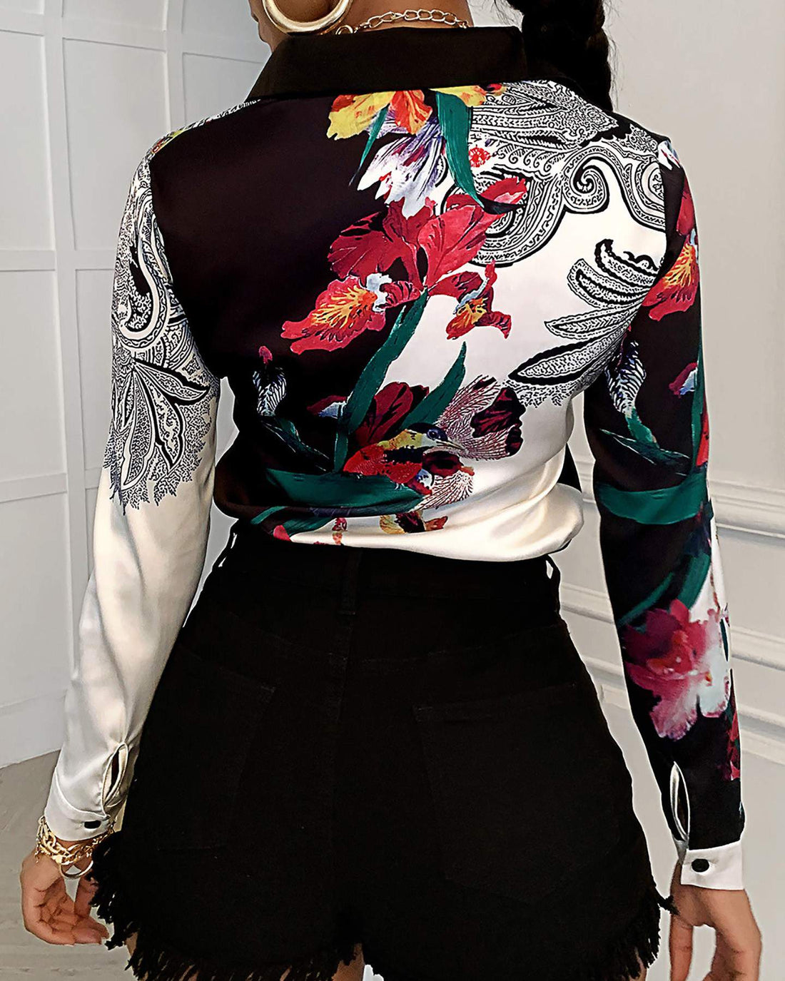 Floral Blouse, Sexy Button-Up Shirt
