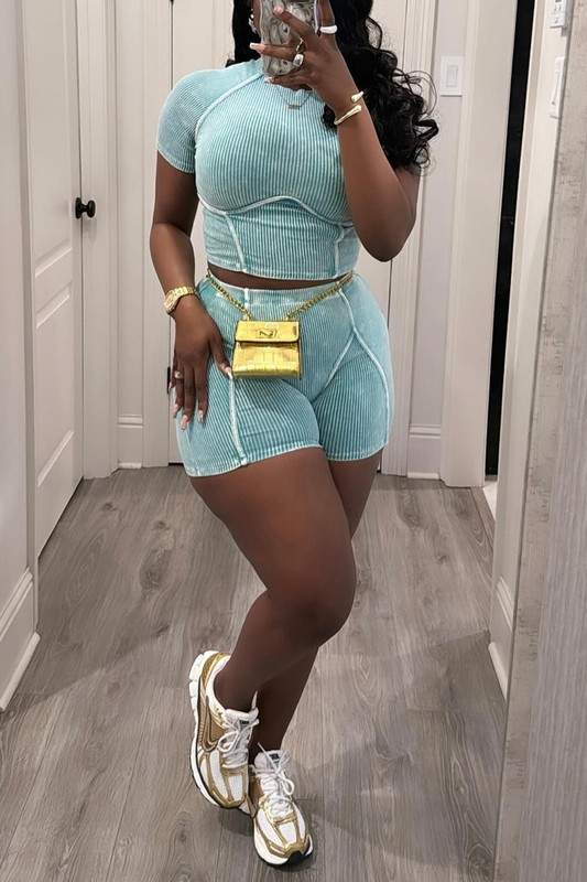 Athletic Set: Ribbed Matching Crop Top & Shorts