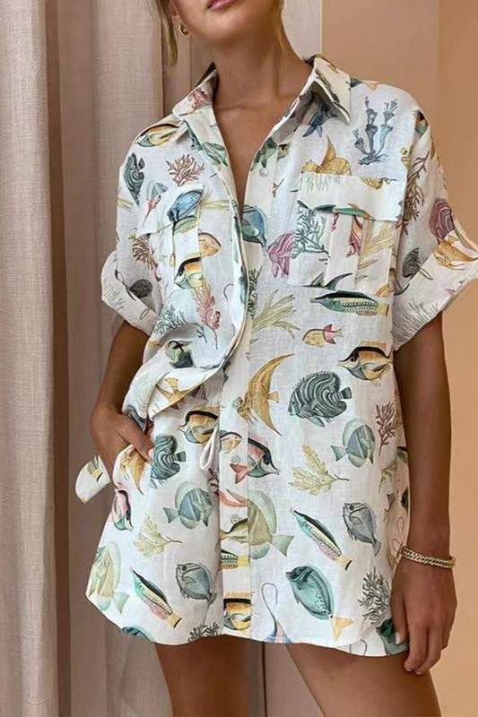 BEACH PRINT TOP SHORTS SET