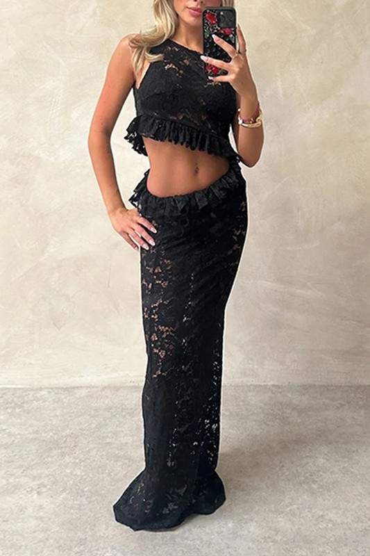 FLORAL LACE TOP SKIRT SET