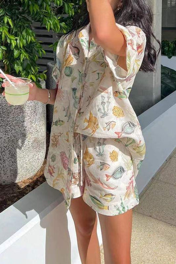 BEACH PRINT TOP SHORTS SET