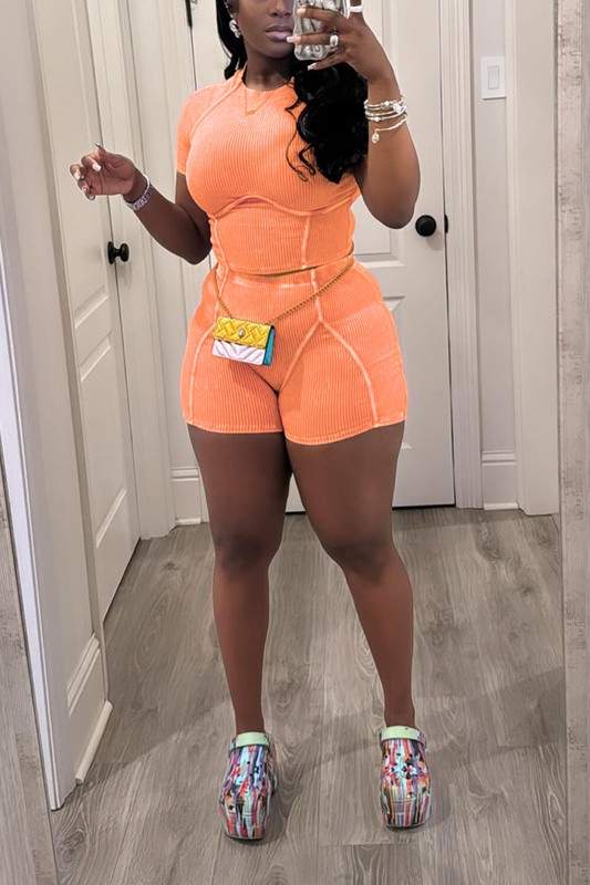 Athletic Set: Ribbed Matching Crop Top & Shorts
