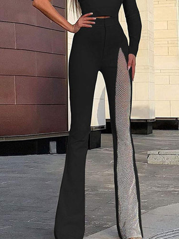 Trendy Black Flared Pants with Cutout Design