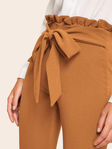 PAPERBAG TIE WAIST SOLID PANTS