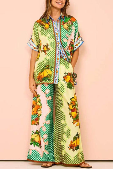 GRAPHICAL SHORT SLEEVES TOP PANTS SET