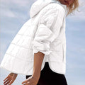 SOLID COLOR HOODED COTTON PADDED FOLDABLE PADDED PULLOVER POCKET LONG SLEEVE COAT FOR WOMEN