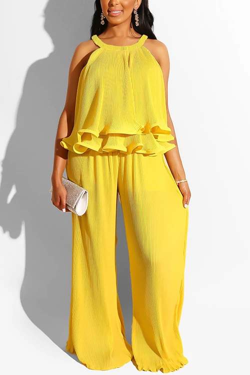 LAYER RUFFLES SLEEVELESS PANTS SET