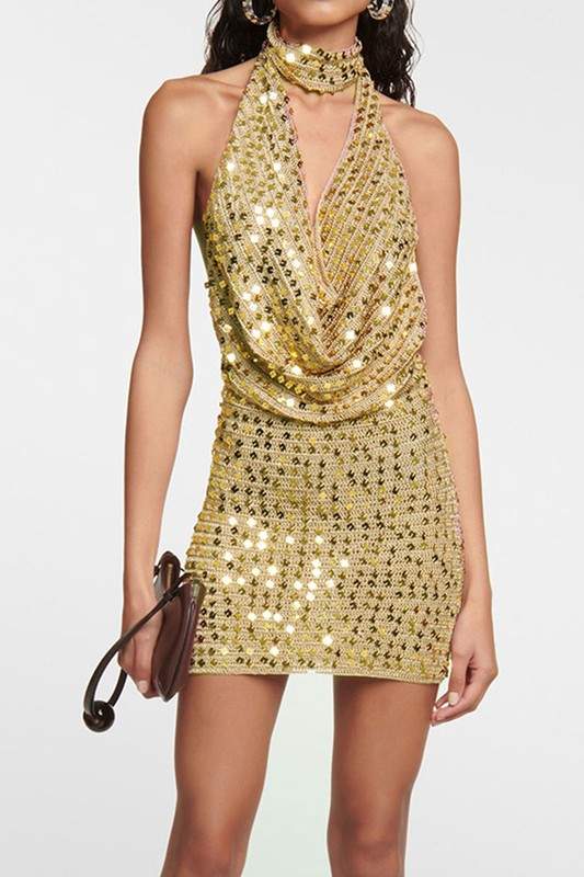 SEQUINS HALTER PARTY DRESS
