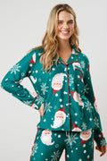 CHRISTMAS OLD MAN HEAD LONG SLEEVED PAJAMAS TWO PIECE SET WOMEN S LAPEL SHIRT PANTS SUIT