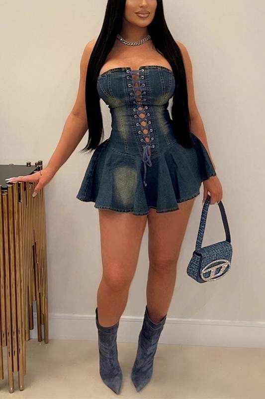 Cute Strapless Denim Dress