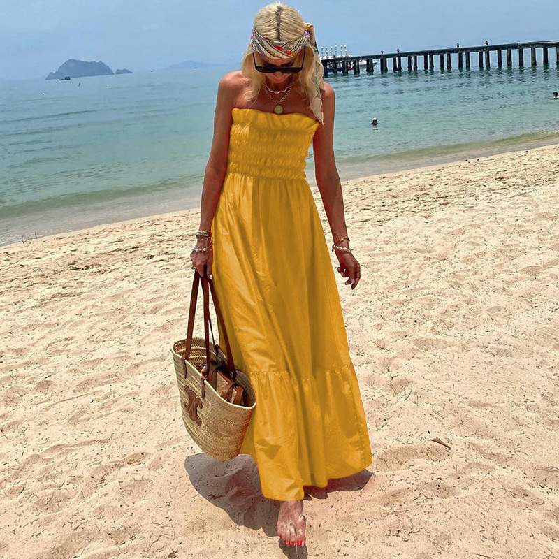 Solid Long Dress Women Sexy Off Shoulder Bohemia Dres