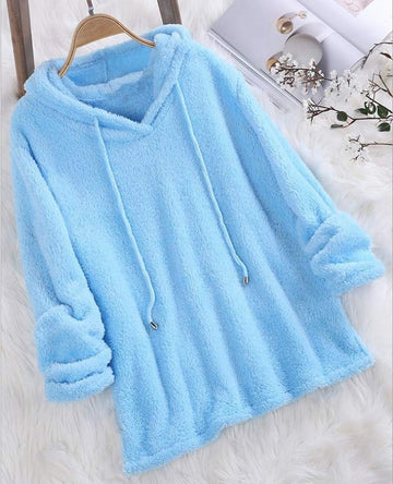 SOLID COLOR LONG SLEEVE HOODED PLUSH SWEATER PAJAMAS WOMEN