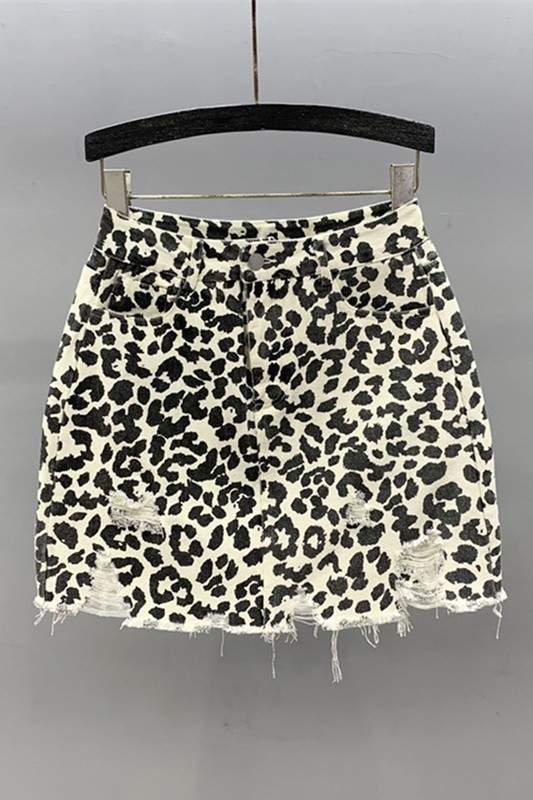 LEOPARD PRINT RIPPED SKIRT