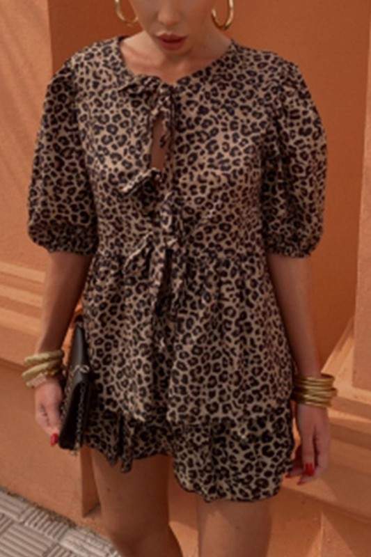 LEOPARD PRINT TOP SKIRT SET