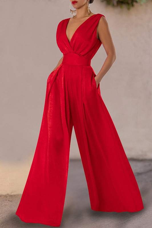PLUNGING SLEEVELESS JUMPSUIT