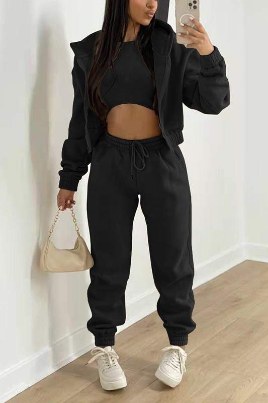CROP TANK AND JACKET TOP AND PANTS SET