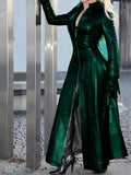  LONG TEMPERAMENT COMMUTER ZIPPER COAT PU LEATHER