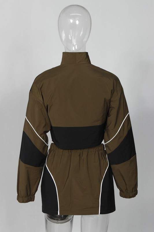 COLORBLOCK ZIPPER IRREGULAR COATS SKIRT SET