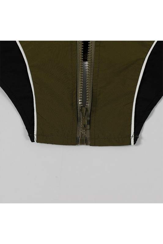 COLORBLOCK ZIPPER IRREGULAR COATS SKIRT SET