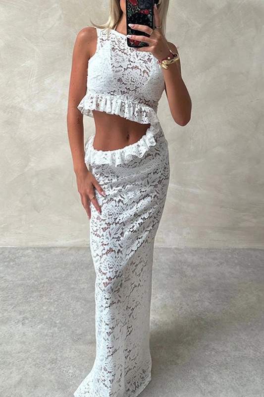 FLORAL LACE TOP SKIRT SET