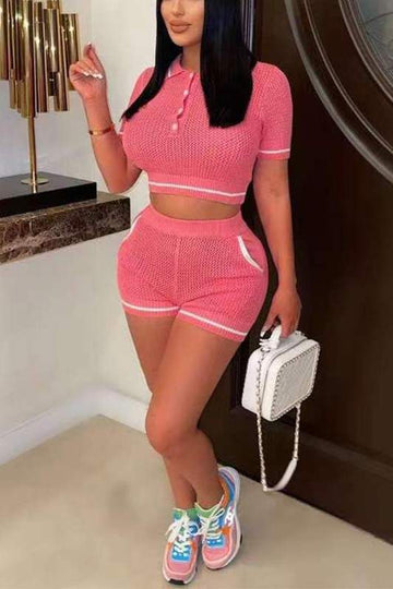 KNITTED SHIRT AND SHORTS SET