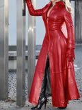  LONG TEMPERAMENT COMMUTER ZIPPER COAT PU LEATHER