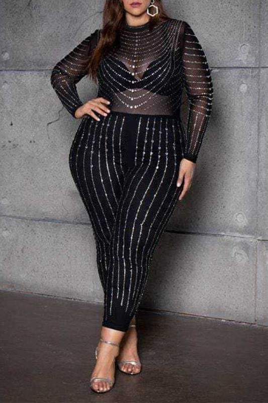 RHINESTONE MESH JUMPSUITS