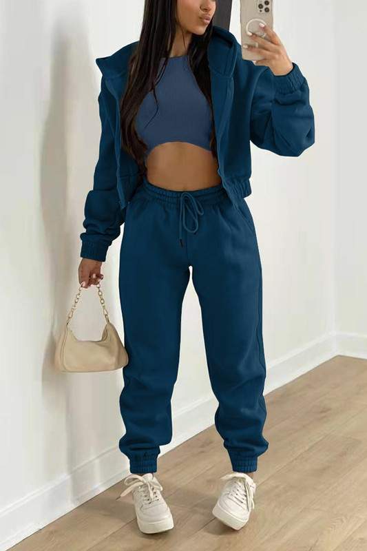 CROP TANK AND JACKET TOP AND PANTS SET