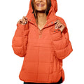 SOLID COLOR HOODED COTTON PADDED FOLDABLE PADDED PULLOVER POCKET LONG SLEEVE COAT FOR WOMEN