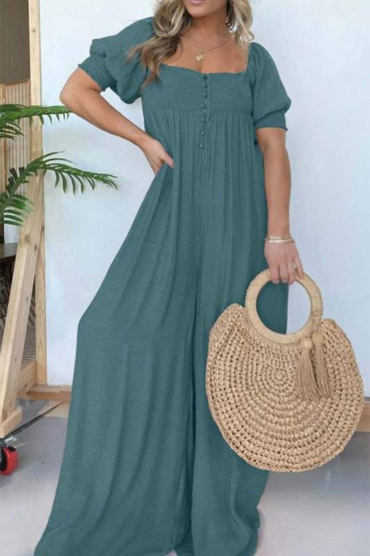 SOLID PUFF SLEEVES JUMPSUIT