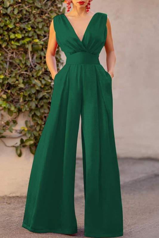 PLUNGING SLEEVELESS JUMPSUIT