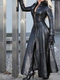  LONG TEMPERAMENT COMMUTER ZIPPER COAT PU LEATHER