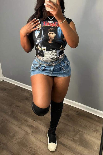 Effortless Edgy Look: Tee & Mini Skirt