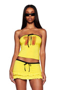 NUMBER PRINT TUBE TOP AND MINI SKIRT SET