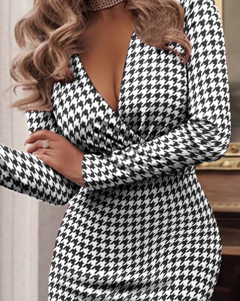 Chic Women's Apparel, Stylish Houndstooth Dress