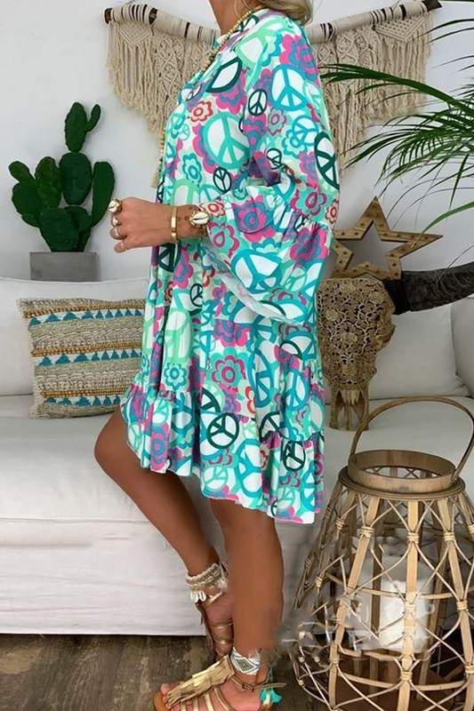 PRINT V NECKLINE MINI DRESS