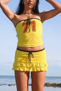 NUMBER PRINT TUBE TOP AND MINI SKIRT SET