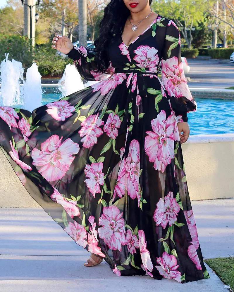 Floral Maxi Dress with Long Sleeves