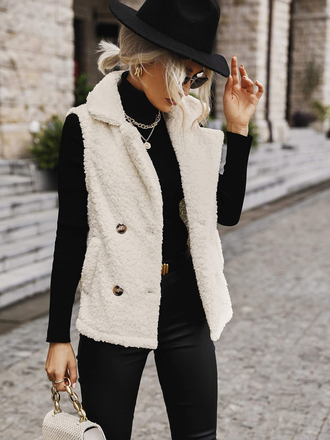 DOUBLE BREASTED VEST TEDDY COAT