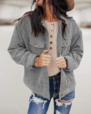 NEW Pocket Button Design Long Sleeve Corduroy Shacket