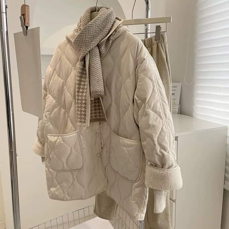 COLLARLESS  STITCHING LIGHTWEIGHT  LOOSE RHOMBIC PADDED JACKET