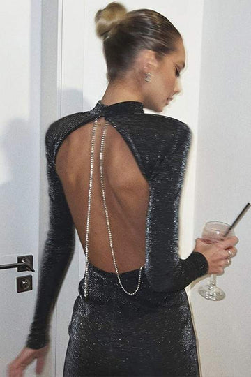 SHINY BACKLESS MINI DRESS