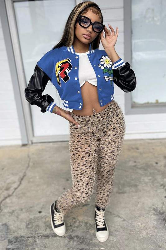 EMBROIDERED CROP BOMBER JACKET