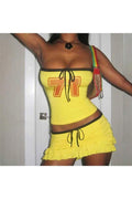 NUMBER PRINT TUBE TOP AND MINI SKIRT SET