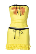 NUMBER PRINT TUBE TOP AND MINI SKIRT SET